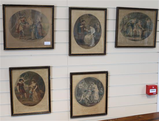 Six 19th century coloured engravings, scenes from Shakespeare, largest 37 x 29cm